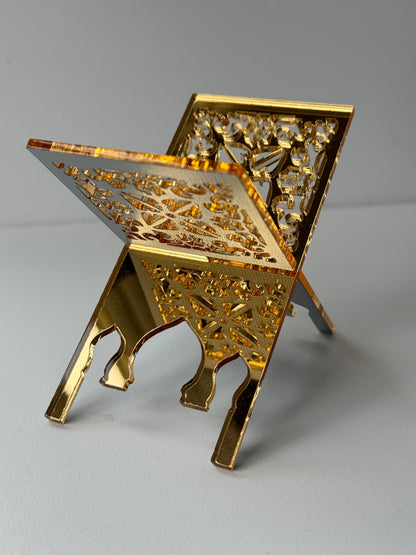 Quran Book stand Ramadan cake topper - gold mirror acrylic -
