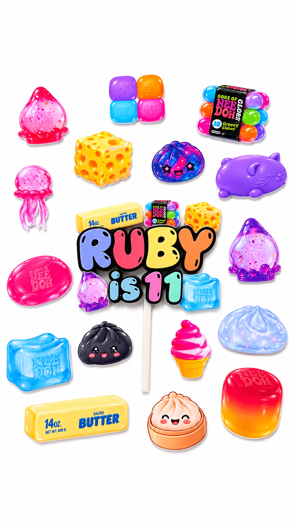 Personalised Squishy Cake Topper & Charms – NeeDoh Inspired