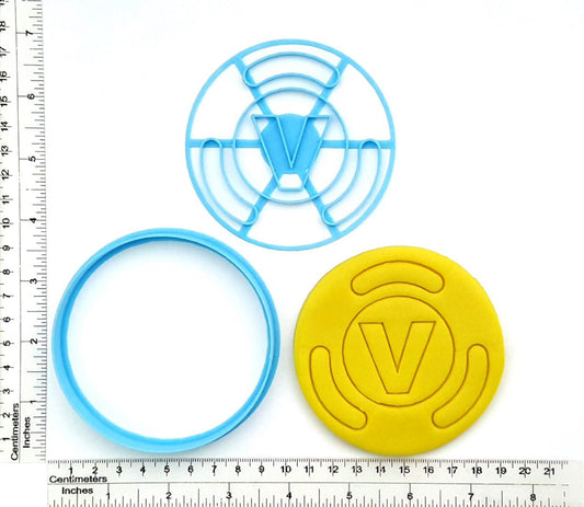 Fortnite-INSPIRED V Bucks Cookie cutter + stamp