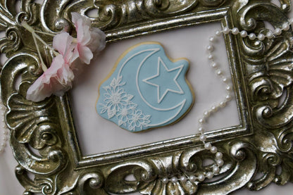 Ramadan / Eid - debossing acrylic + matching cutter - floral Moon and star
