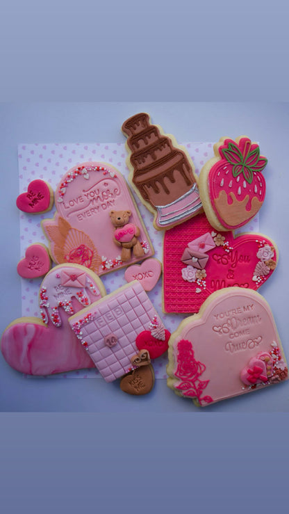 Valentine strawberry and chocolate fountain debossing + matching cutter