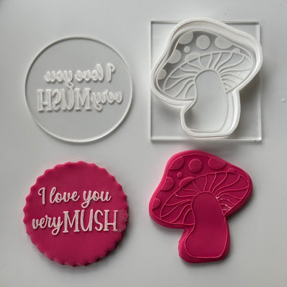 Set Valentine I Love you very mush deboss + mushroom deboss and cutter