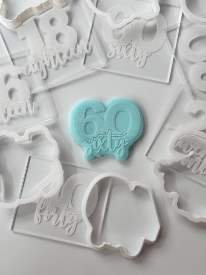 milestone number set- age 16-18-21-30-40-60 - 6 deboss + matching cutter