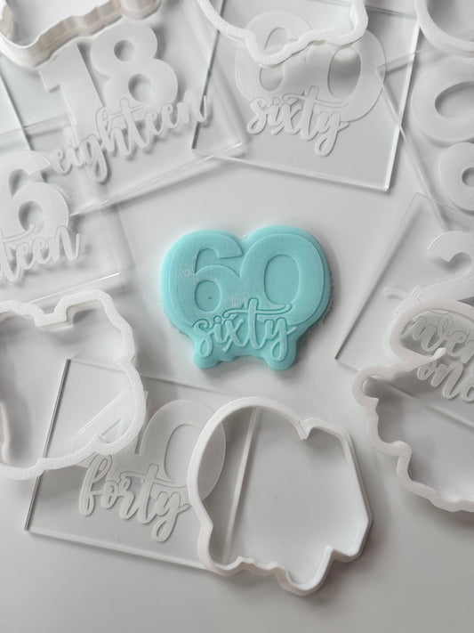 milestone number set- age 16-18-21-30-40-60 - 6 deboss + matching cutter