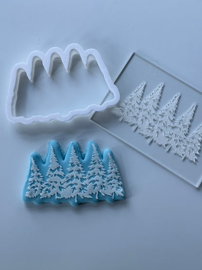 winter mountain pine tree - deboss + matching cutter M1032