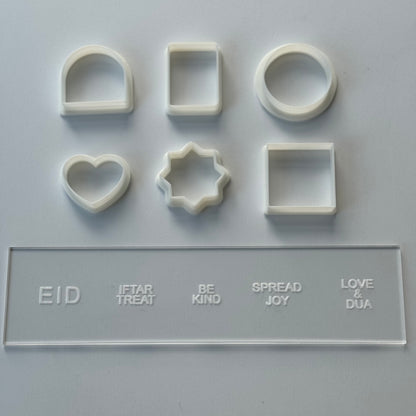 The mini cutters and Eid deboss - 6 shapes cutter and 5 word deboss