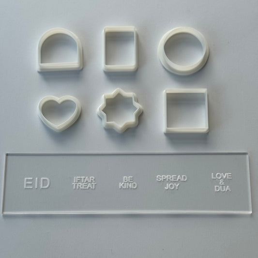 The mini cutters and Eid deboss - 6 shapes cutter and 5 word deboss