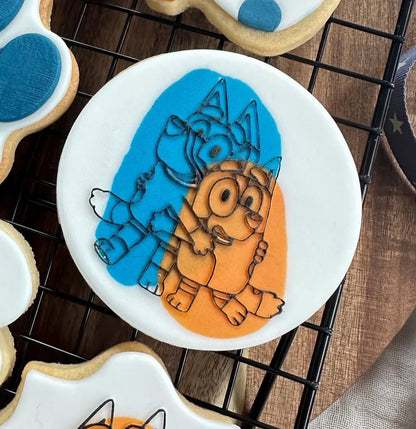 Blue dog cartoon-inspired deboss