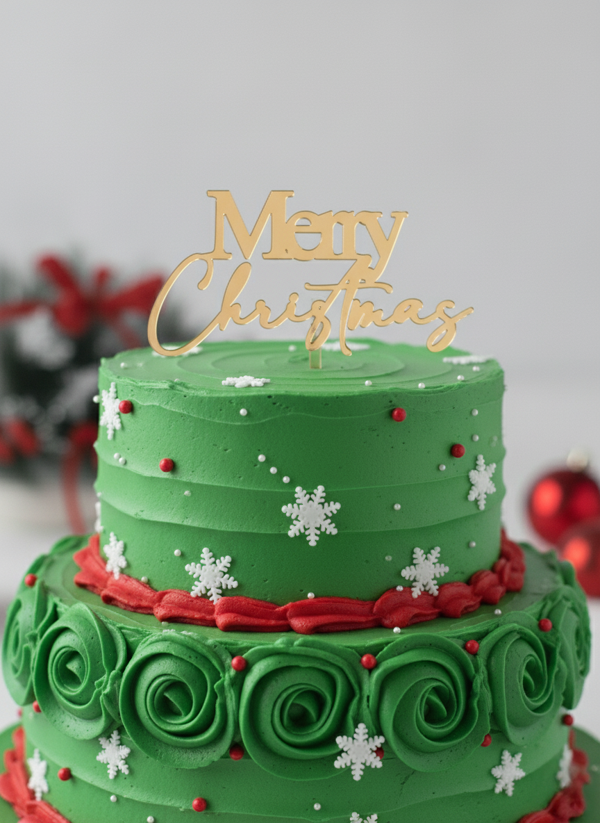 Merry Christmas cake topper in gold mirror acrylic