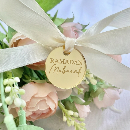 Ramadan Mubarak gold mirror acrylic tags