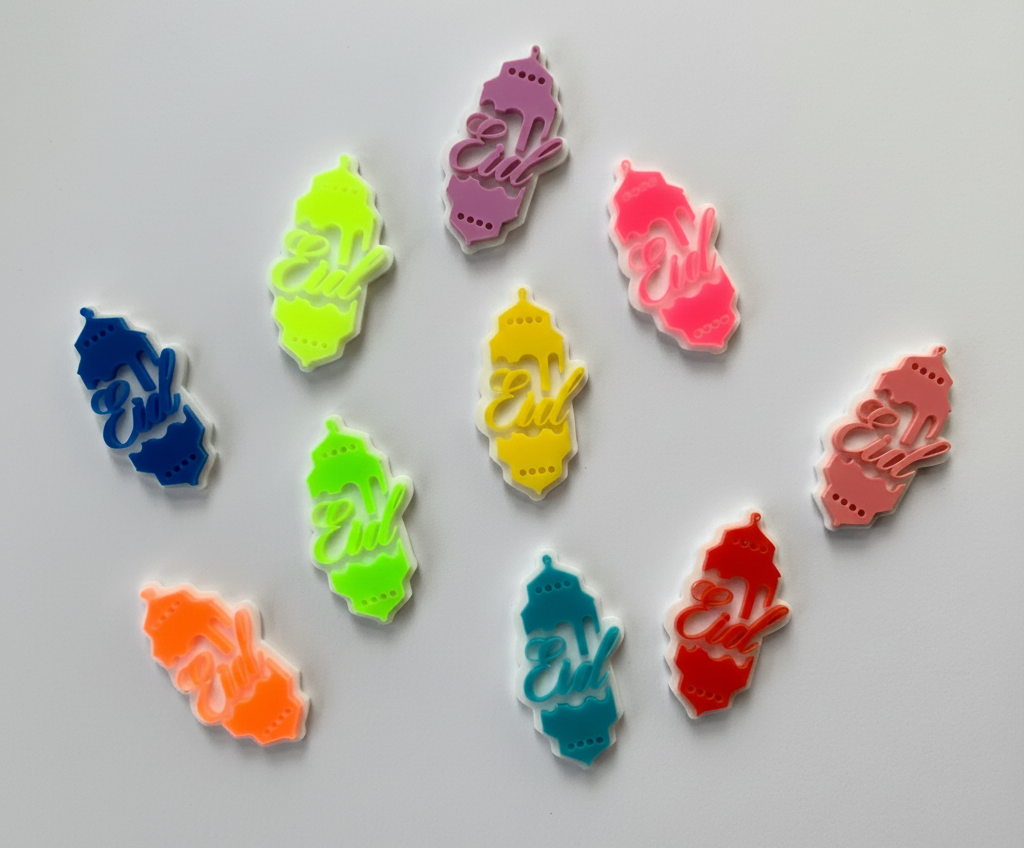 10 x Eid multicoloured acrylic tags