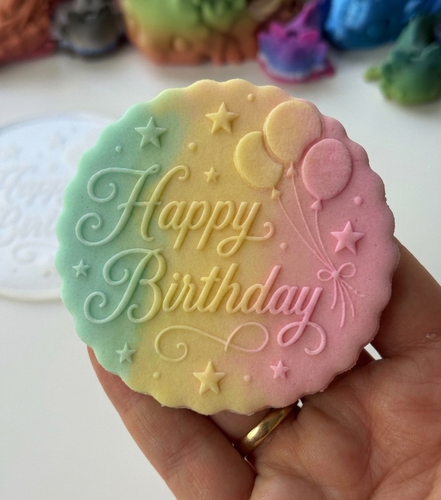Happy Birthday with balloons - disc debossing