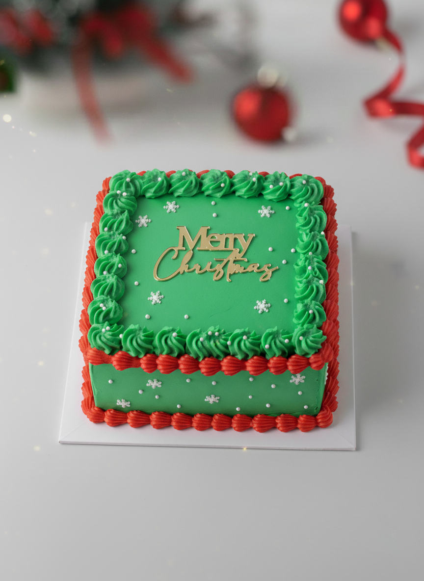 Merry Christmas cake charm in gold mirror acrylic