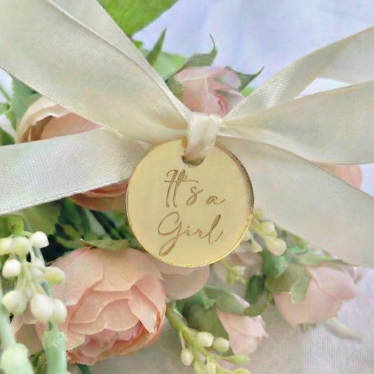 It's a Girl gold mirror acrylic tags