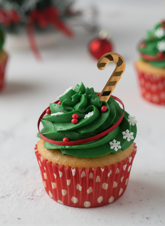 Christmas candy cane cupcake topper in gold mirror acrylic