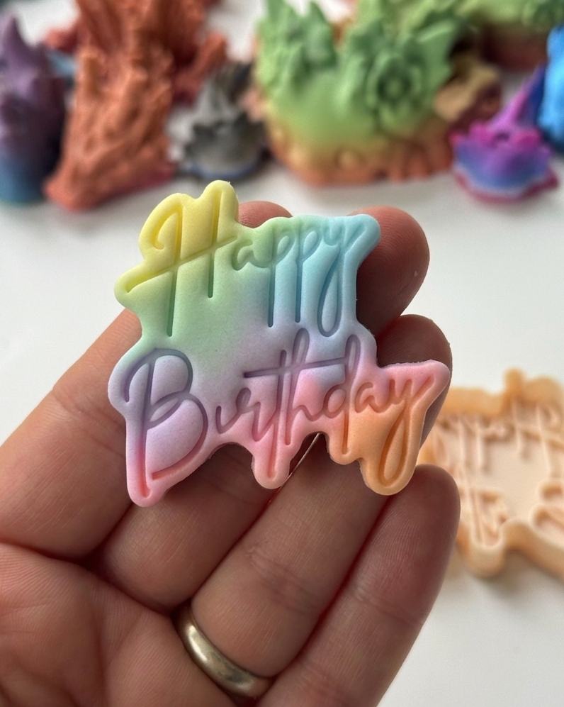 Happy Birthday Cutter + stamp cupcake size