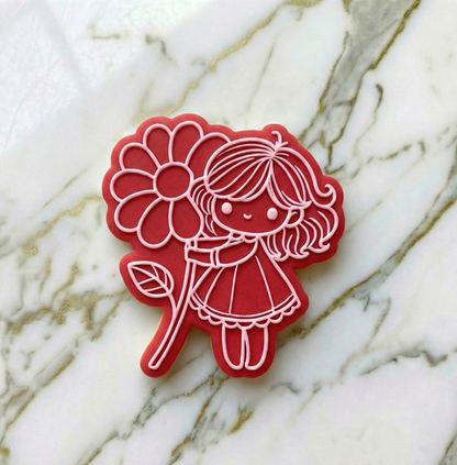 Girl with flowers deboss and cutters - MS1015