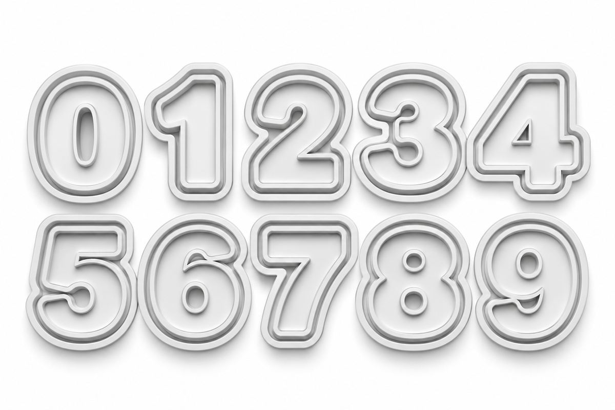 Number set 0 to 9 - cutter and stamp - plain font