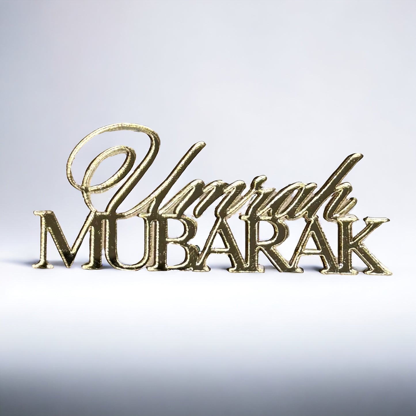 Umrah Mubarak Cake Charm - gold mirror acrylic
