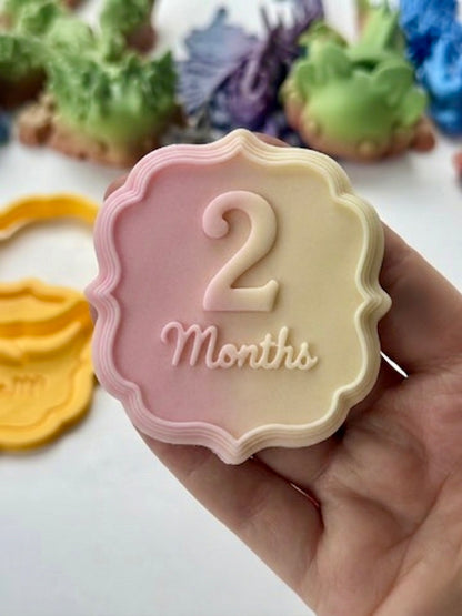 Two Months Plaque 3D deboss and matching cutter