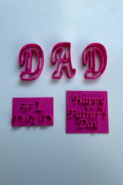 Set of 3 Embossing and cookie cutters cupcake and cake - stamps Happy Father's Day + #1 DAD + DAD