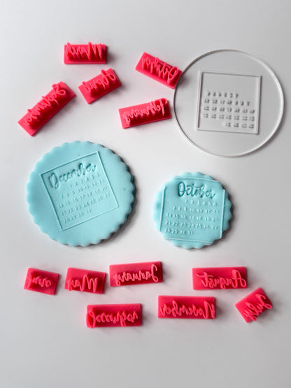 Mini calendar deboss for cupcake + 12 stamp months MS1026