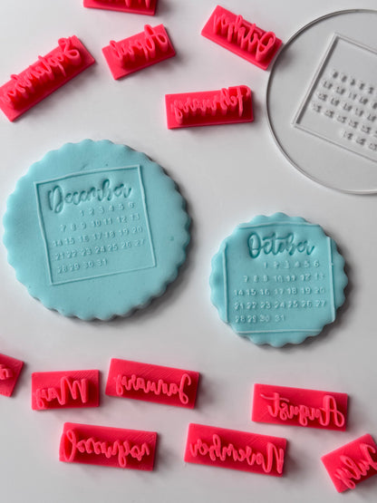 Mini calendar deboss for cupcake + 12 stamp months MS1026
