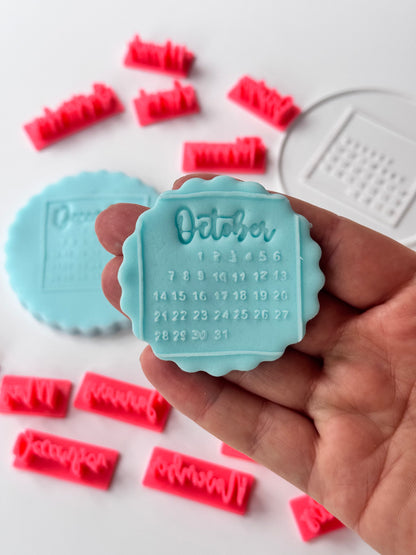Mini calendar deboss for cupcake + 12 stamp months MS1026