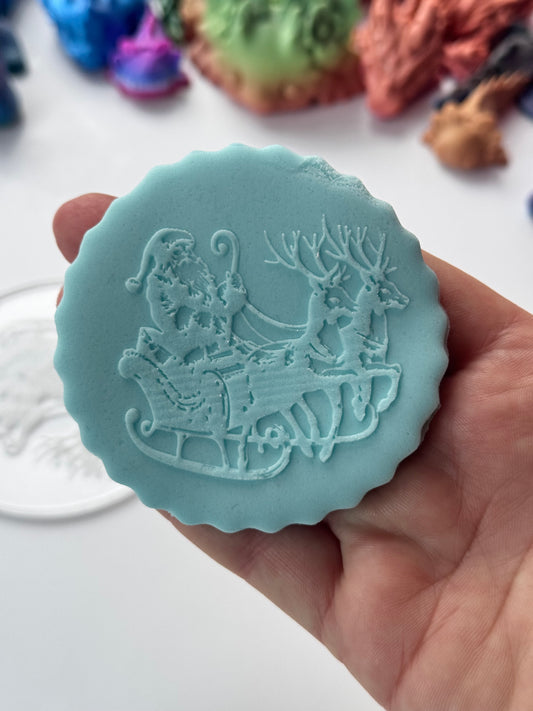 Christmas Santa Claus sleigh deboss
