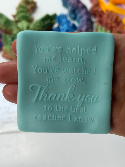 You've helped me learn. You've watched me grow, Thank you to the best teacher I know debossing