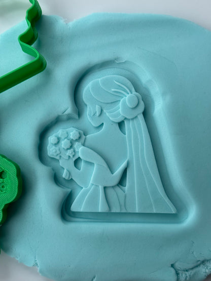 wedding girl with flowers - bride 3D deboss + matching cutter MS1032