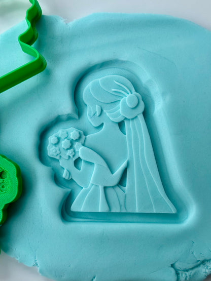 wedding girl with flowers - bride 3D deboss + matching cutter MS1032
