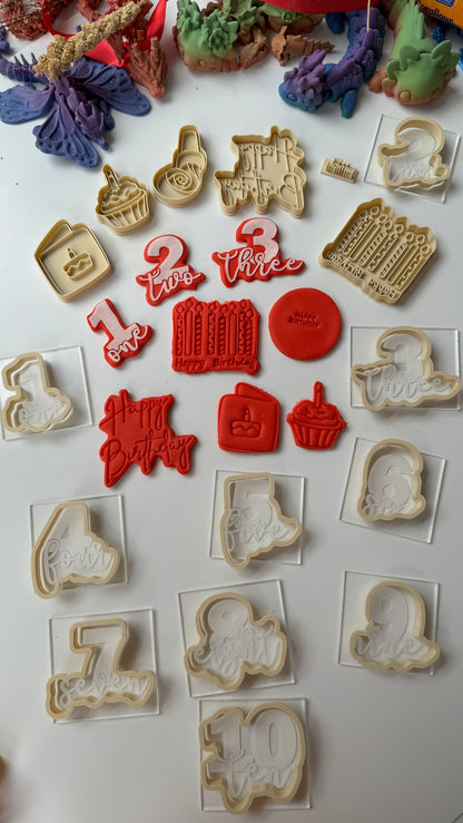 Surprise BIRTHDAY/NUMBERS - NO SUBS box - as per image deboss, cutters, stamps