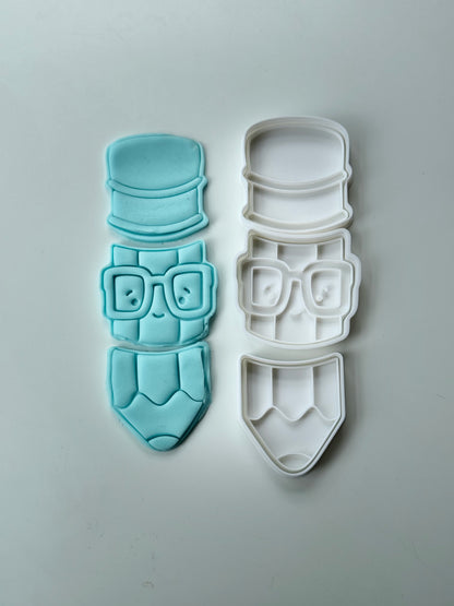 3 pieces pencil- teacher - cookie cutter + stamps