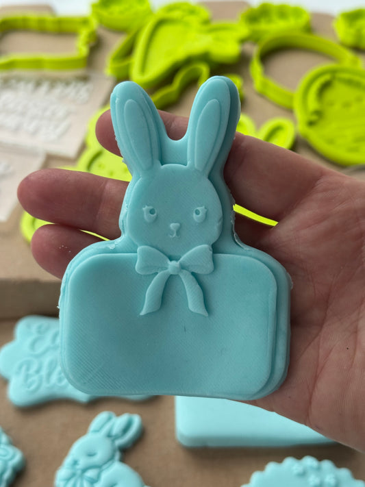Easter 3d deboss and matching cutter rabbit with plaque girl