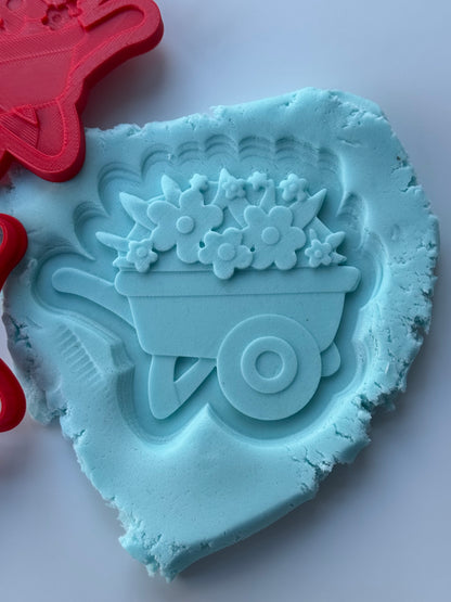 Easter 3d deboss and matching cutter wheelbarrow with flowers