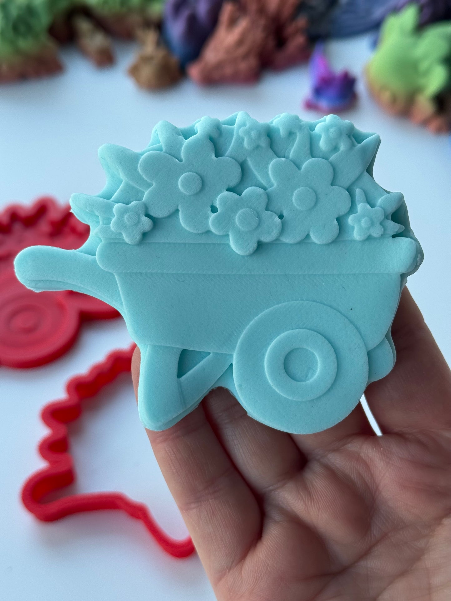 Easter 3d deboss and matching cutter wheelbarrow with flowers