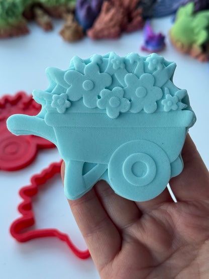 Easter 3d deboss and matching cutter wheelbarrow with flowers
