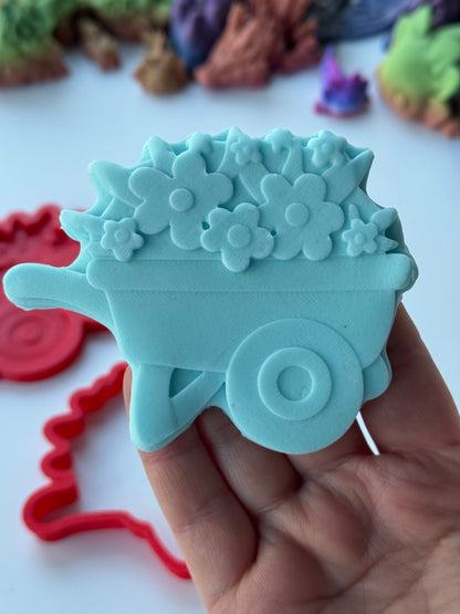 Easter 3d deboss and matching cutter wheelbarrow with flowers