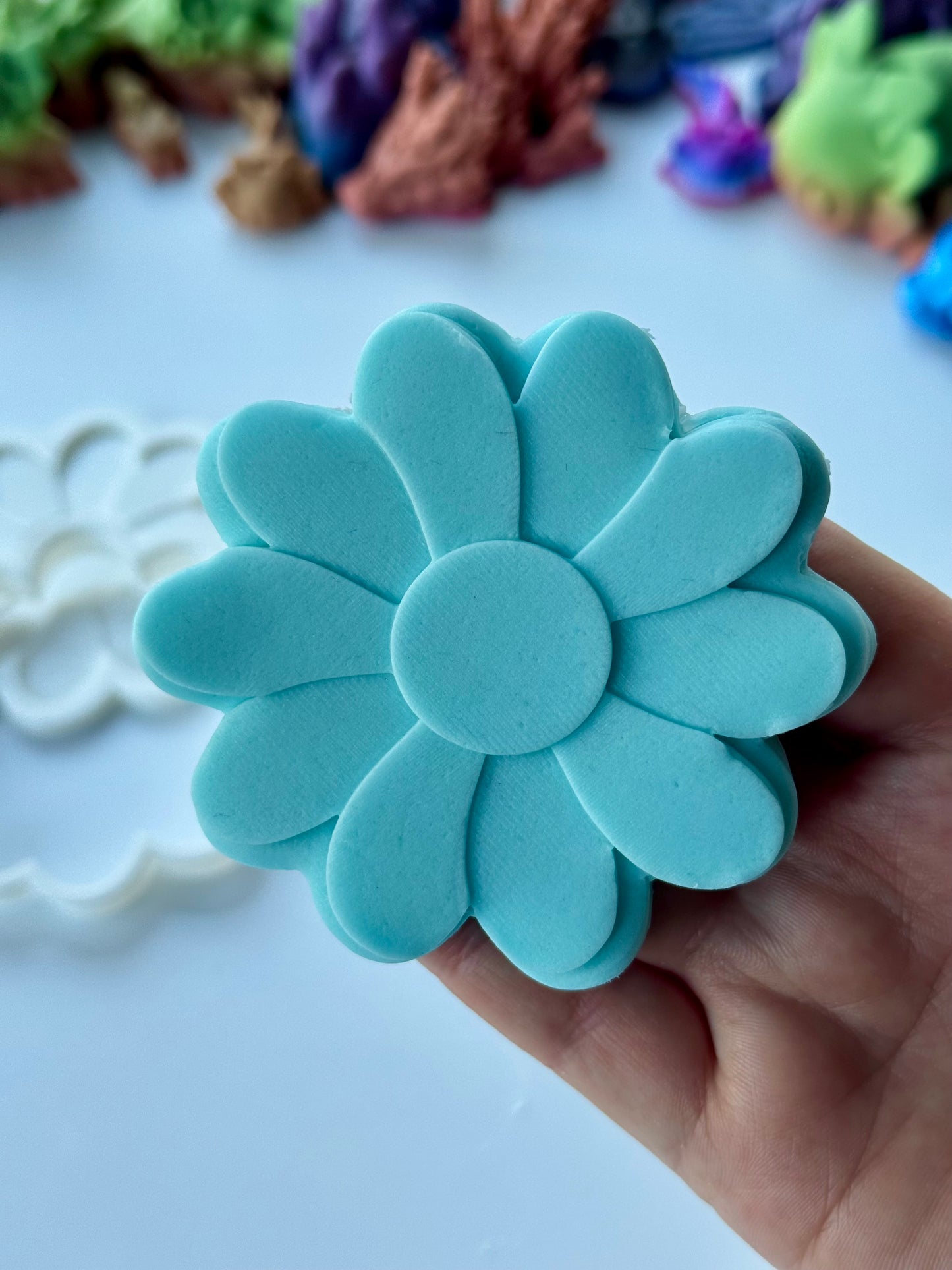 Daisy flower cookie cutter and matching 3D deboss