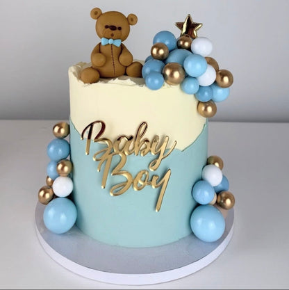 Baby Boy - cake charm - gold mirror