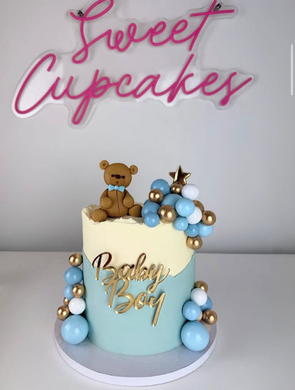 Baby Boy - cake charm - gold mirror