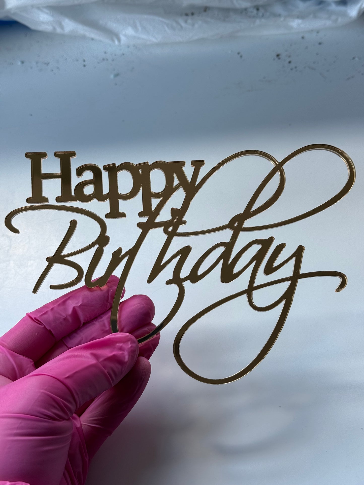 Gold mirror Happy Birthday charm
