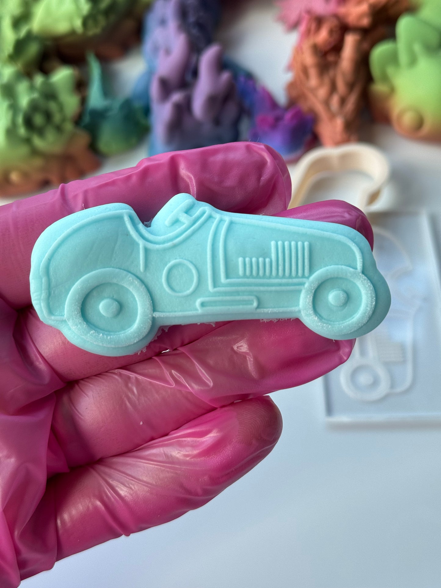 Vintage car Race - Birthday - racing deboss and matching cutter M1118