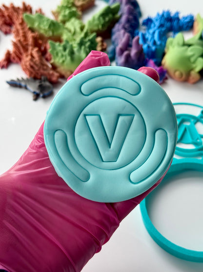 Fortnite-INSPIRED V Bucks Cookie cutter + stamp
