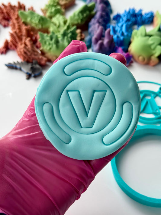 Fortnite-INSPIRED V Bucks Cookie cutter + stamp