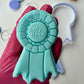 Rosette award deboss and matching cutter + mini stamp deboss