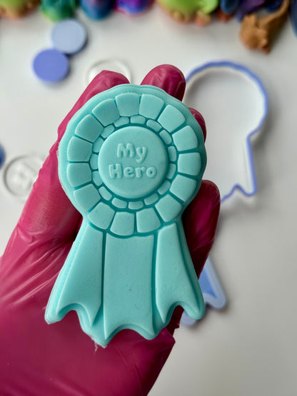 Rosette award deboss and matching cutter + mini stamp deboss