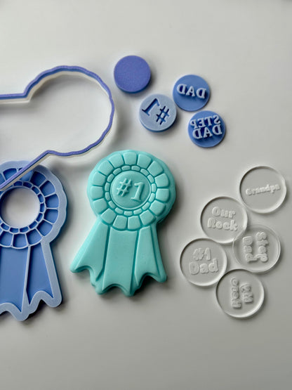 Rosette award deboss and matching cutter + mini stamp deboss