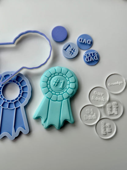 Rosette award deboss and matching cutter + mini stamp deboss